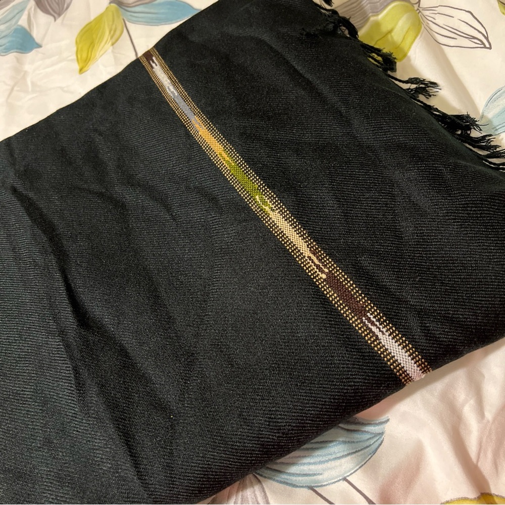 AFGHAN COZY SAWATI SOLID PASHTUN SHAWL SCARF WRAP MENS BLACK